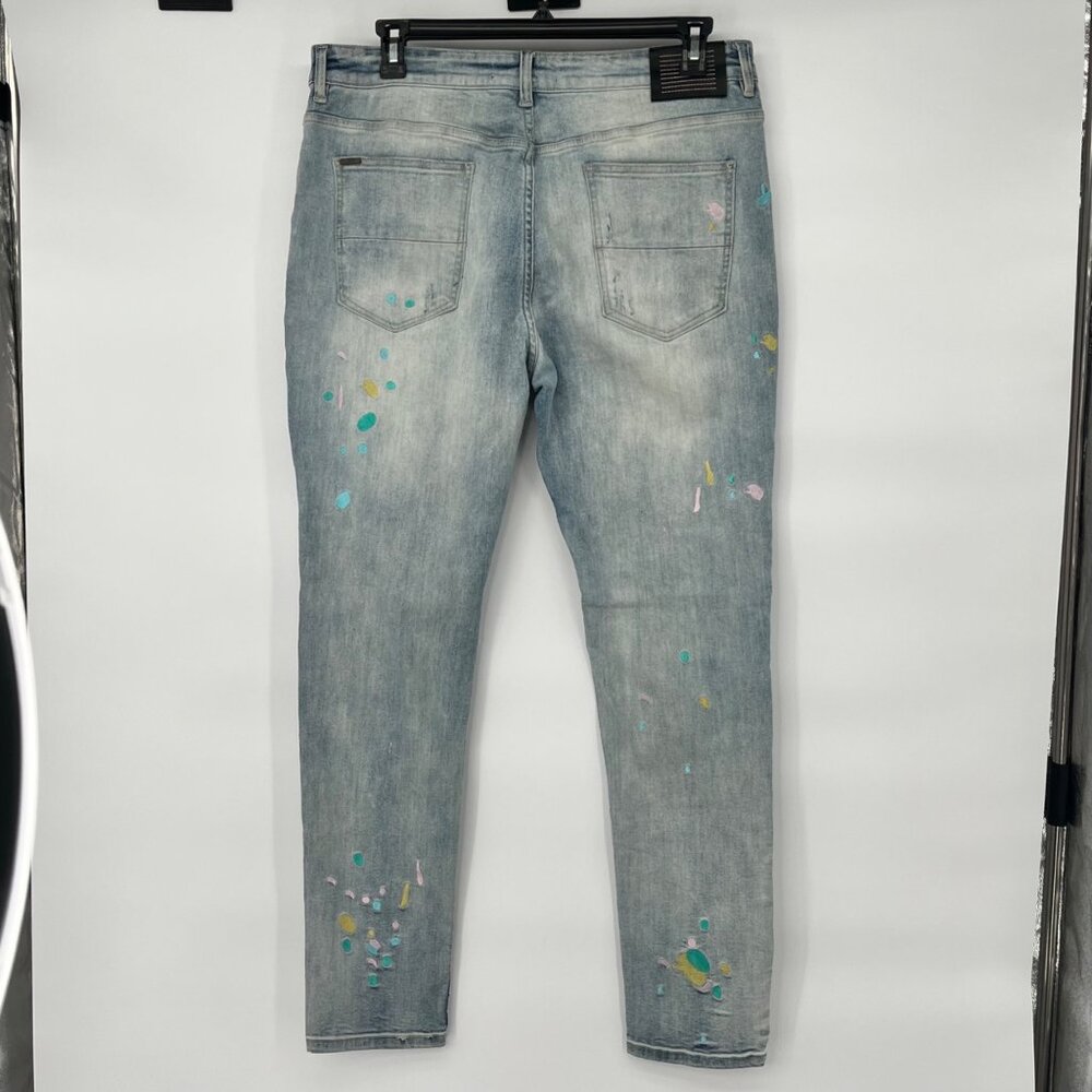 Sarenade Light Wash Denim Jeans With Multicolor Paint Splatter Size 40 X 32 - Picture 4 of 9